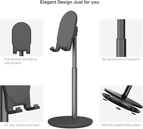 Miniatura 6 de Bright Stone Soporte para teléfono celular, soporte de teléfono ajustable en altura en ángulo para escritorio (4 "-10"), color negro