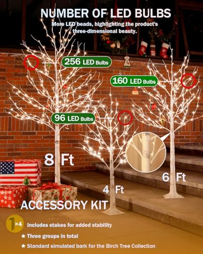 Lighted Birch Tree Set 6ft*2 with 320(160 * 2) Warm White LED Lights for Holiday Decor - Realistic Design, UL Certified, Dimmable, IP44 Waterproof - Ideal for Indoor and Outdoor Decoration - Image 3