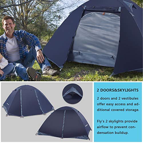 WEANAS Professional Backpacking Tent 2 3 4 Person 3 Season Weatherproof Double Layer Large Space Aluminum Rod for Outdoor Family Camping Hunting Hiking Adventure Travel (Extra Size Navy, 1-2 Person)