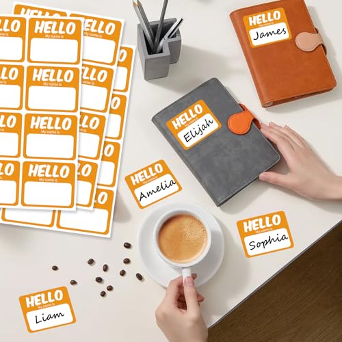 Image of 256 Pcs Name Tags Sticker 3 inchx2.5 inch Hello My Name is Stickers, Light Orange Name Labels Adhesive Identification Name Badges for School, Office, Meeting, Family Parties, Mailing