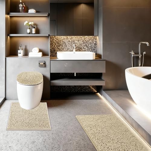 Baahrnom Bathroom Rugs Sets 3 Piece with Toilet Seat Cover 19.5"x 18.5" by Baahrnom - Used condition - US$33.65