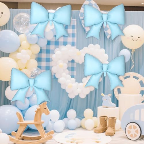 Image of 4Pcs Giant Bow Balloons, 97.5cm /38in Big Elegant Coquette Theme Balloons for Birthday Wedding Engagement & Party Large Decorations Bridal & Bachelorette Supplies (Blue)