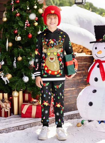 BesserBay Boys Christmas Ugly 2 Pcs Sweatshirt Set with Pockets 4-14 Years3