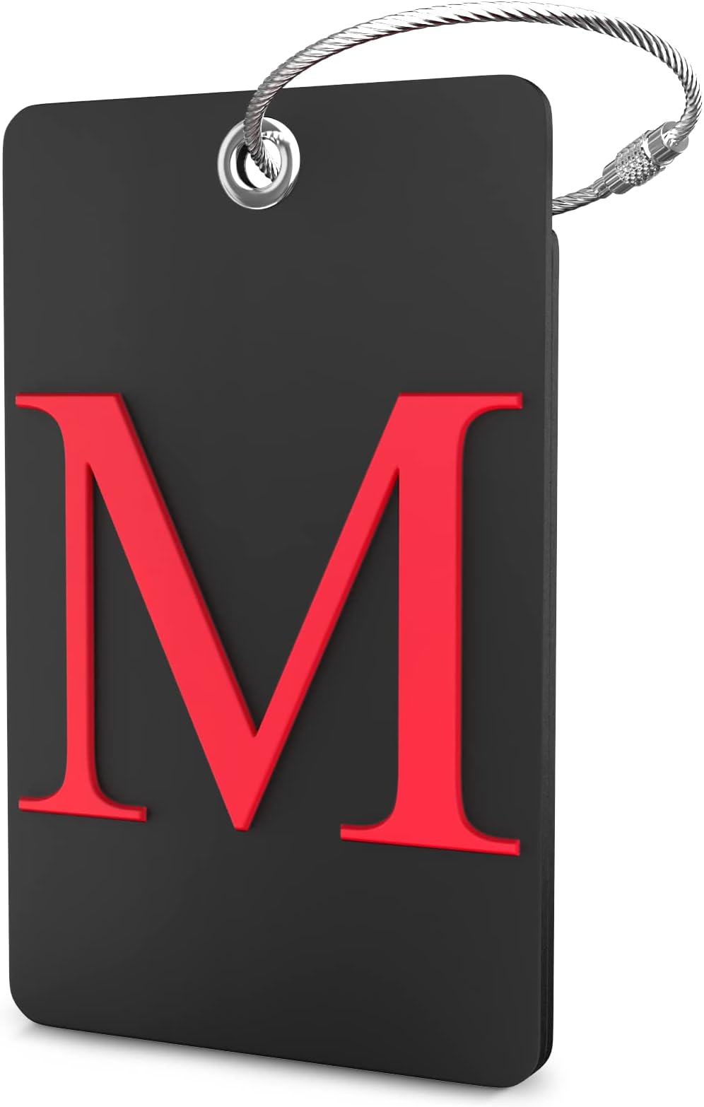 Luggage Tag Initial - Fully Bendable Tag w/Stainless Steel Loop (Black) (Letter M)