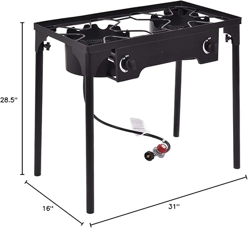 Miniatura 8 de Happygrill Estufa de 2 quemadores de propano para exteriores, estufa de gas propano doble de alta presión con patas desmontables, salida de 150,000