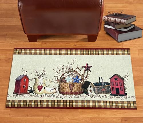 Country Stars and Hearts Non Slip Doormat Accent Rug Soft Absorbent Microfiber Floor Mat Bathmat with Rubber Backing for Bathroom Kitchen Decorative 28 X 17 Inches