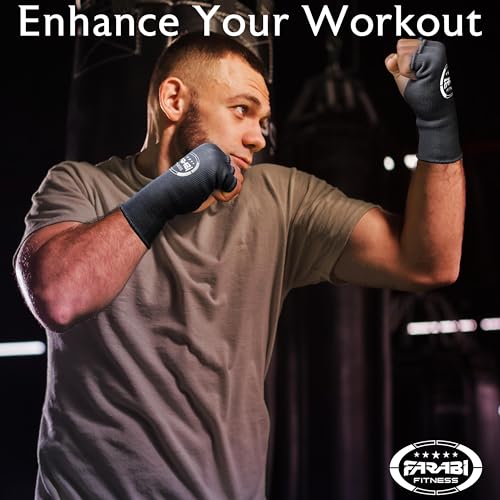 Farabi Sports Boxing Hand Wraps Half Finger Elasticated Inner Gloves for Punching Boxing Bandages Ideal for MMA, Muay Thai, Training, Combat Sports, Kickboxing and Martial Arts (Black, S/M)