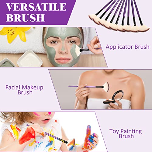 Image of 9 Pieces Facial Fan Mask Brushes, Soft Facial Applicator Brushes Tools for Peel Glycolic Makeup for Mud Cream(Purple)