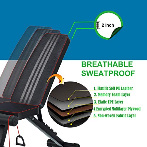 Julyfox Adjustable Weight Bench Full Body Workout, All In One Flat/Incline/Decline Workout Bench With 2 Exercise Bands Roman Chair For Home Gym #TOP4