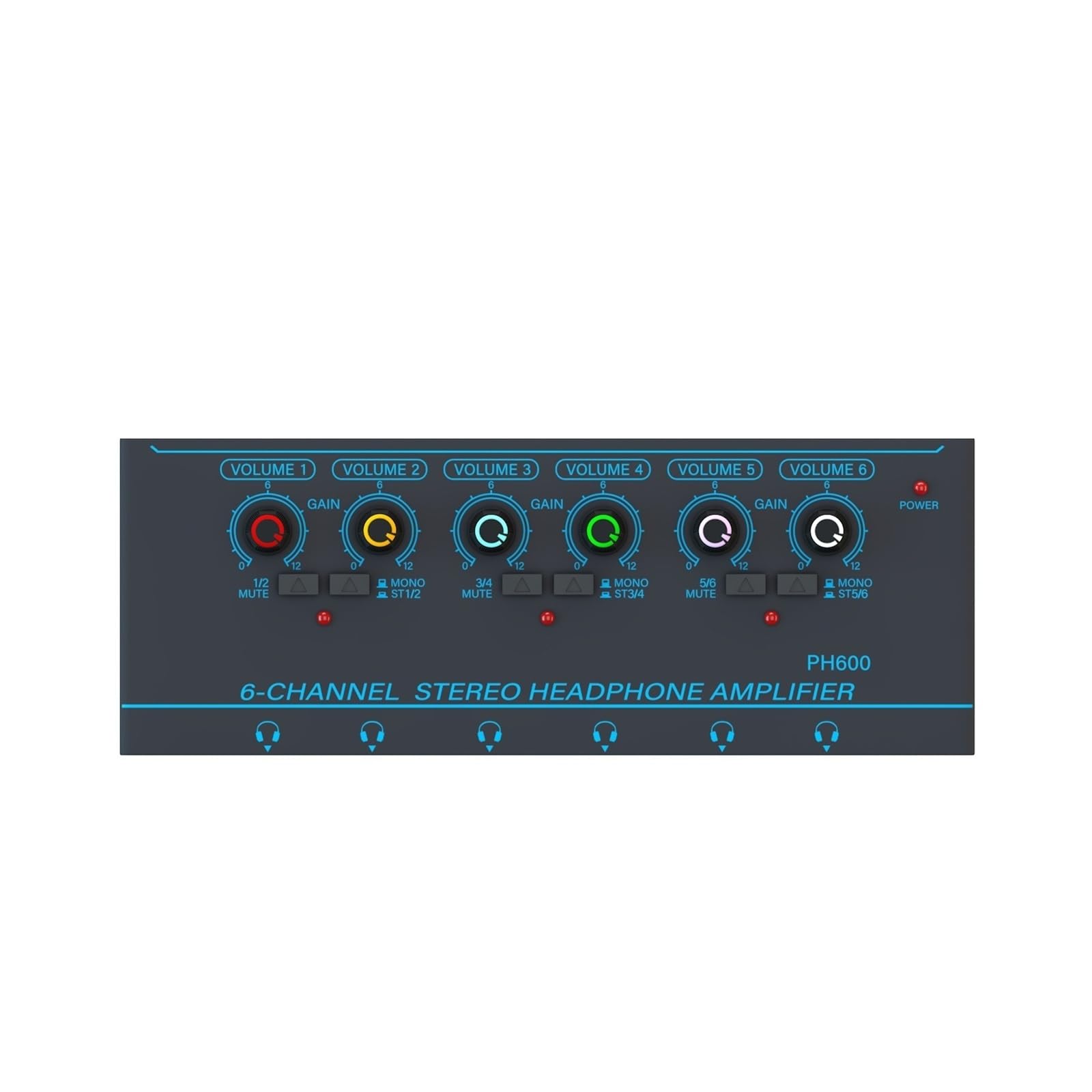 Mikser audio, 6-kanałowy wzmacniacz słuchawkowy stereo Mini przenośny rozdzielacz Mikser o bardzo niskim poziomie szumów do monitora studyjnego do karaoke w studiu(PH600-Blue)
