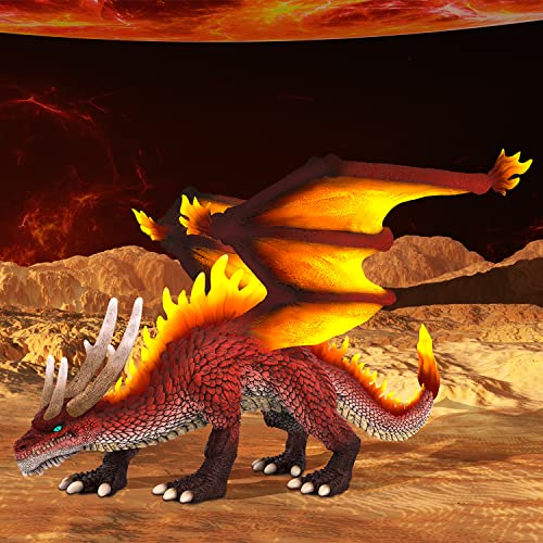 Recur Dragon Figurines,Fire Dragon 8.4 Inch Statue Hand-Painted Skin Texture Plastic Dragon Toys/Ideal Gift For Kids And Dragon Collectors/Dragon Toy For Boys Girls #TOP2
