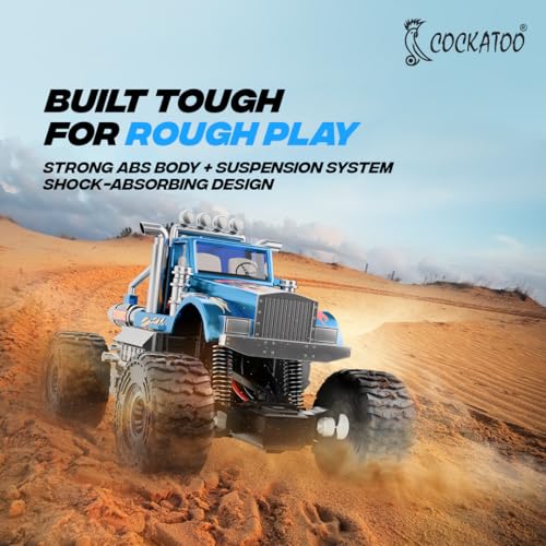 Image of Cockatoo Kids Monster Truck Remote Control Car Toy for Kids, RC Car 2WD, 2.4GHz Remote, Smooth Suspension, 10-15 km /h Speed, 1200mAh Rechargeable Battery, Racing Car, Indoor & Outdoor, Ages 4+, Blue