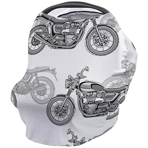 Image of Baby Car Seat Covers for Newborns Cool Motorcycle Carseat Cover for Girl Boy Soft and Breathable Healthy Fabric Stretchy Adjustable Nursing Breastfeeding Covers 26x27.6inch