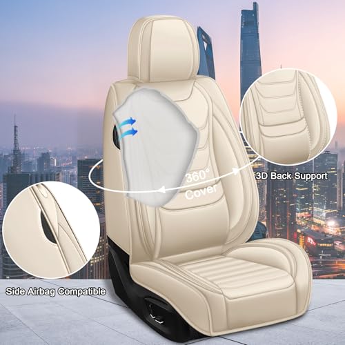 Image of Car Seat Covers Fit for Chevrolet Tahoe 1995-2025, Leather Automotive Seat Covers for Trucks, Heavy-Duty Wear Resistant Seat Protectors, Easy to Install, 2 Seats, Beige