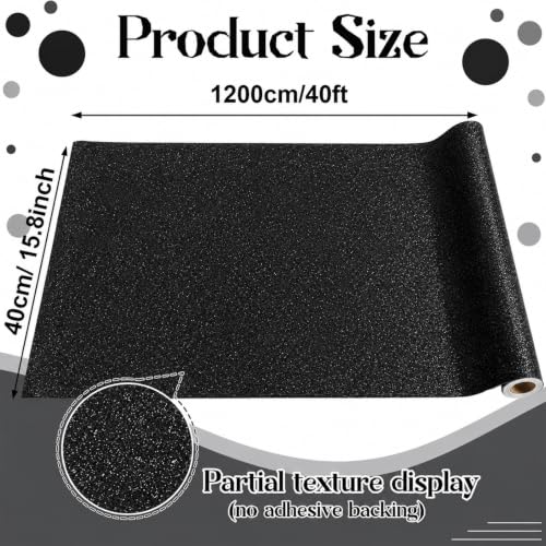 gisgfim 16" x40ft Glitter Bulletin Board Paper Roll Sparkle Color Bulletin Board Background Poster Paper Non Fading Gift Wrapping DIY Art Crafts for Office Classroom Decoration, Black - Image 2