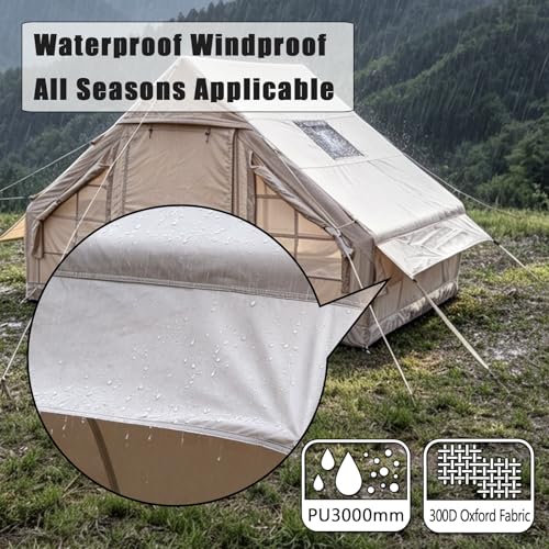 Image of Inflatable Camping Tents with Hand Pump, Air Glamping Tents, Easy Setup Waterproof and Windproof Blow up Tent, 4 Seasons Oxford Cabin Tent with Mesh Window & Stove Jack.