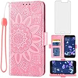 Asuwish Phone Case for HTC U11 with Tempered Glass Screen Protector and Flower Leather Wallet Flip Cover Credit Card Holder Stand Mobile Magnetic Cell Accessories U 11 Boys Girls Women Men Rose Gold