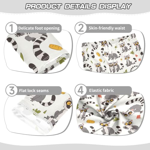Wusikd Cute Lemur Print Girls' Leggings Toddler Doodles Kids Yoga Pants Dance Active Tights 4T3