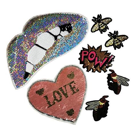 Peach Heart Sequins Lip Shoes Embroidered Iron Embroidery Badge Decals (Silver Powder Series) Cover