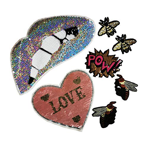 Peach Heart Sequins Lip Shoes Embroidered Iron Embroidery Badge Decals (Silver Powder Series)