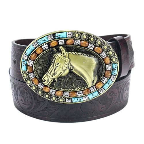 Ceinture pour homme boucle tête de cheval réglable style ethnique