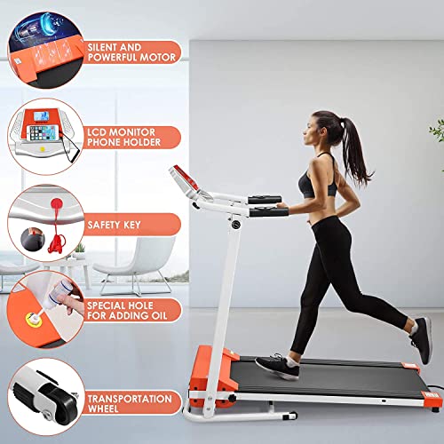 Folding Treadmill 1.5Hp Foldable Treadmill With 12 Modes, Compact Mini Treadmill For Home Office, Space Saving Small Treadmill With Large Running Area, Lcd Display, Easy To Fold (Orange) #TOP1