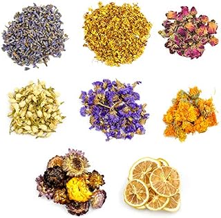 Dreamtop Dried Flowers, 8 Types Natural Flowers Dried Flower Kit - Lemon Slice, Strawflower, Osmanthus, Jasmine, Rose, Forget-me-not, Marigold, Lavender for Soap Candle Making DIY Supplies
