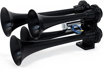 HornBlasters Bullet Stealth Black 12/24 Volt Air Horn Only - 4 Trumpet - Unique Sound