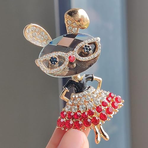 Image of Cubic Zirconia Rabbit Brooch Pin,Vintage Charming Rhinestone Chunky Cartoon Glasses Bunny Lapel Pin,Aesthetic Accessories Jewelry Gift for Women