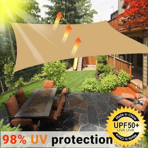 Voile d'ombrage imperméable 6x8m sable jaune résistant aux UV - 6