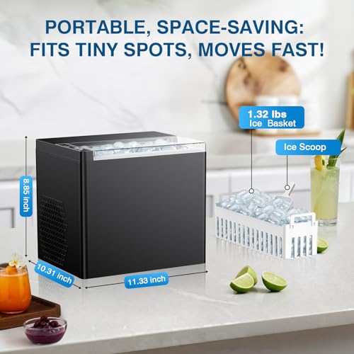 Image of Portable Countertop Ice Maker, Raven Finish, Makes 9 Bullet Ice Cubes Every 6 Mins, 2 Ice Sizes Optional, Mini Ice Machine for Kitchen Camping ((Raven)