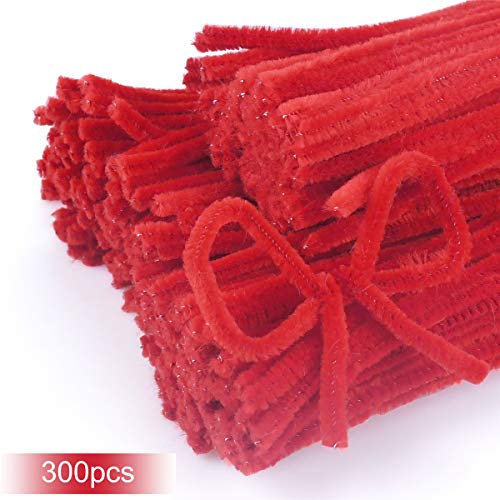 Craft Pipe Cleaners 300 PCS Red Chenille Stem 6MM x 12 Inch Twistable Stems Childrenâ€™s Bendable Sculpting Sticks for Crafts and Arts (Red)