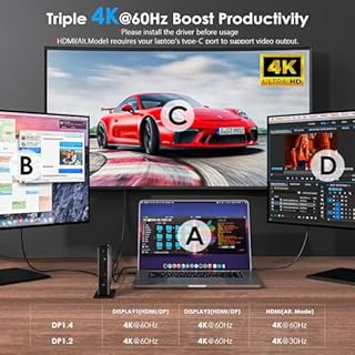 WAVLINK USB C Laptop Docking Station con 3 HDMI, DisplayLink Triple Monitor 4K60Hz, Triplo Display per M1 M2 M3 Mac/Windows, 5 Porte USB, 2DP, Compatibile con MacBook Neo(Nessuna ricarica del laptop)