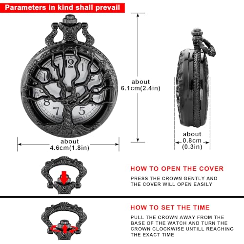 Image of Tiong Pocket Watch Hollow Tree of Life Design Roman Numerals Engraved Bible Verse Quartz Pocket Watch with Chain Custom Pocket Watch Birthday Gifts