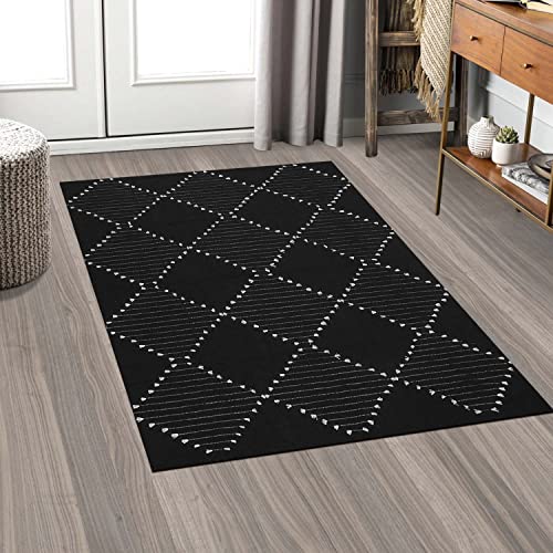 Staruia Boho Black Rug For Bedroom,4'X6'Washable Diamond Rug For Living Room,Modern Moroccan Carpet For Nursery Room,Geometric Farmhouse Area Rug For Kitchen Bathroom #TOP7