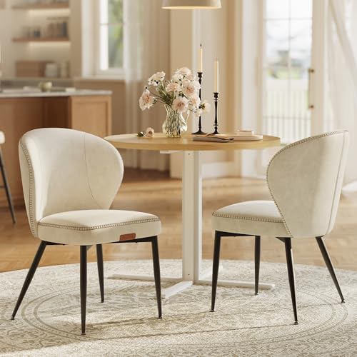 VASAGLE EKHO Collection - Dining Chairs Set of 2, Upholstered Kitchen Chairs, Comfortable Seat, Synthetic Leather with Stitching, Mid-Century Modern, Easy Assembly, Living Room Lounge, Cream White by VASAGLE - Used condition - US$141.63