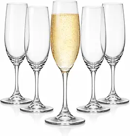 Jogo De Taças em Cristal 6 Peças Para Champanhe 220 ml Transparente Design Elegante 23,5 Cm De Altura Ideal Para Brindar com Sofisticação em Festas e Ocasiões Especiais Premium
