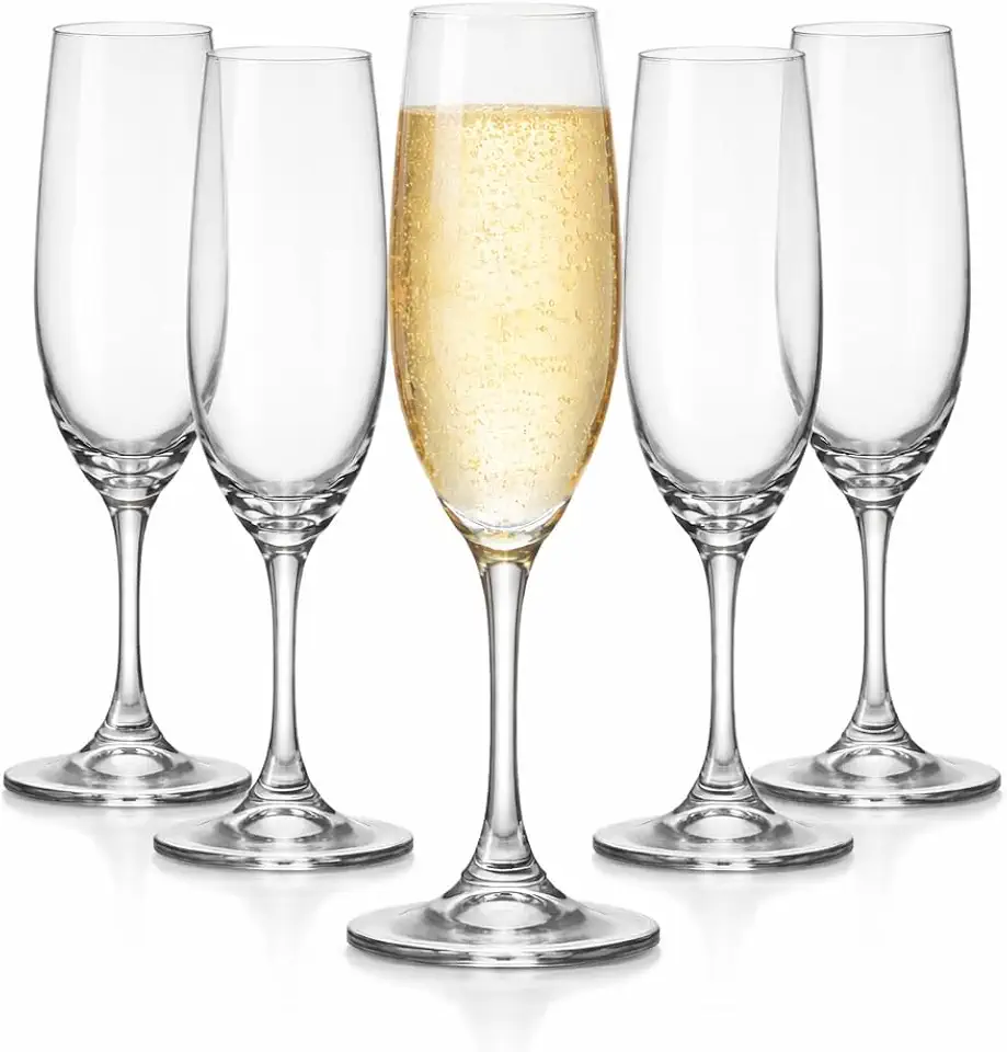 Jogo De Taças 6 Peças Para Champanhe 220 ml, em Cristal Transparente Design Elegante 23,5 Cm De Altura, Ideal Para Brindar com Sofisticação em Festas e Ocasiões Especiais Premium