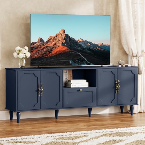 SEREMOVE Vintage TV Stand for 75 inch TV Blue TV Console for Living Room