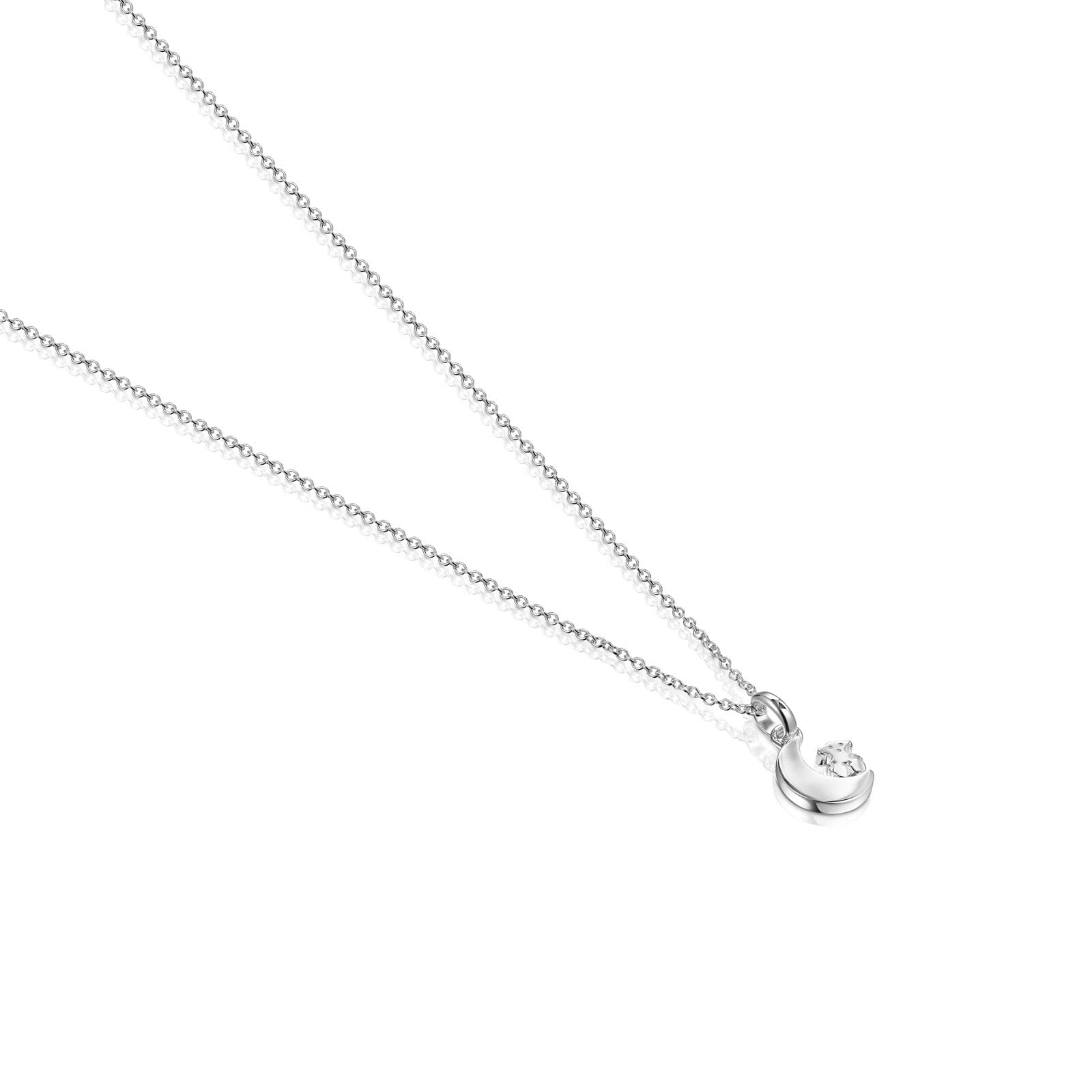 TOUS Collar de Plata de Primera Ley para Mujer con Colgante de Luna de 12 mm, 45 cm de Largo, Delicado y Elegante, Colección Nocturne