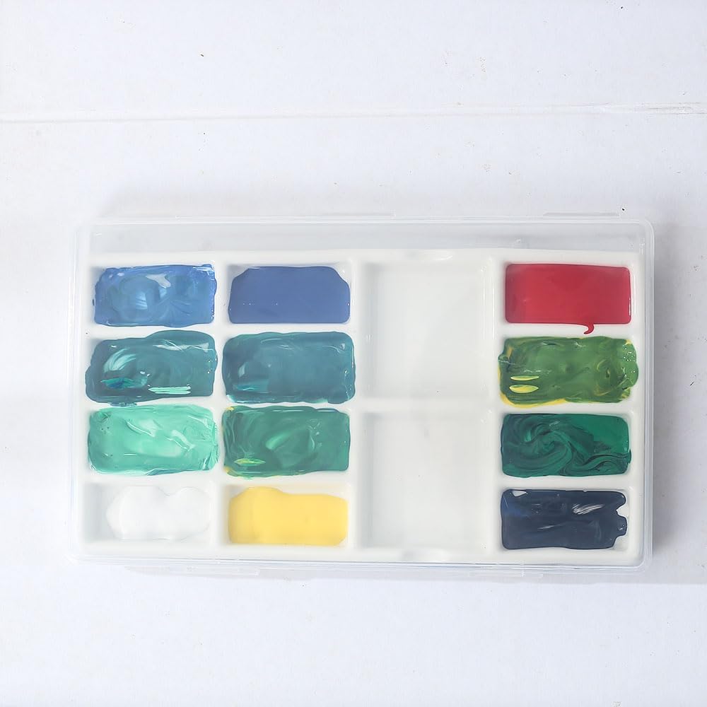 Porcelain Watercolor Paint Mixing Tray with Cover,14 Wells, Cute Ceramic Paint Palettes with Plastic Lid