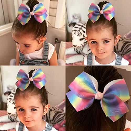 5" Hair Bows For Girls Alligator Clips Unicorn Rainbow Grosgrain Ribbon Bows Clips For Infants Toddlers Kids Teens,12 Color Available #TOP3