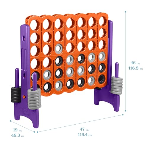 Image of ECR4Kids Jumbo 4-to-Score Giant Game with 42 Rings and Reset Sliders, Kids Games, Orange, Purple