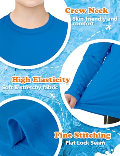 Image of Boys Rash Guard Swim Shirt Long Sleeve Shirts UPF 50+ Sun Shirt Quick Dry Fit Neon Tees Activewear for Kids Girls Youth 2-16Y