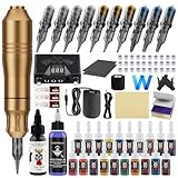 Kit complet de démarrage de tatouage : ce kit de tatouage pour débutant comprend 20 encres de tatouage de couleur, des aiguilles de tatouage mixtes, du papier de transfert, une peau d'entraînement, des gobelets à encre, des gants, un bandage, un cordon à clip et une pédale pour une configuration de tatouage pratique.