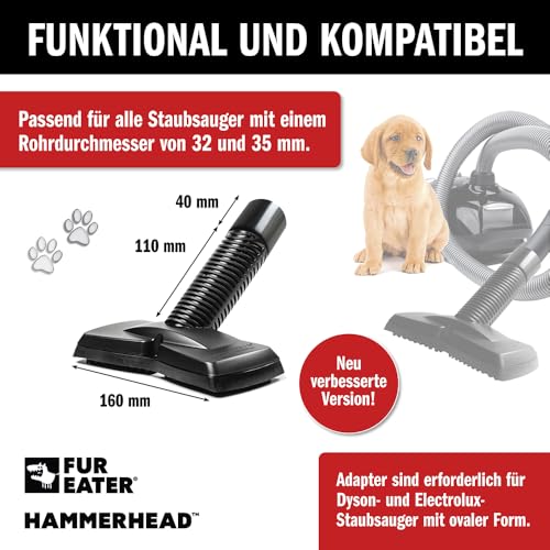 FurEater Tierhaar Staubsaugeraufsatz - Verbesserte Version | Staubsaugerbürste zur Entfernung von Tierhaaren, Fusselentferner für Möbel, Teppiche, Autoinnenräume, Tierhaarbürste mit Universaladapter