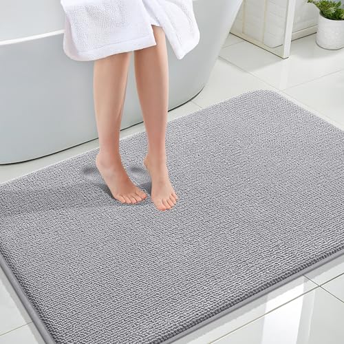Image of OLANLY Thick Memory Foam Large Bathroom Rugs 44x32, Extra Soft Absorbent Bath Rug, Quick Dry Bath Mats, Non-Slip, Machine Washable Carpet for Bathroom, Tub and Shower, Home Decor Accessories, Grey