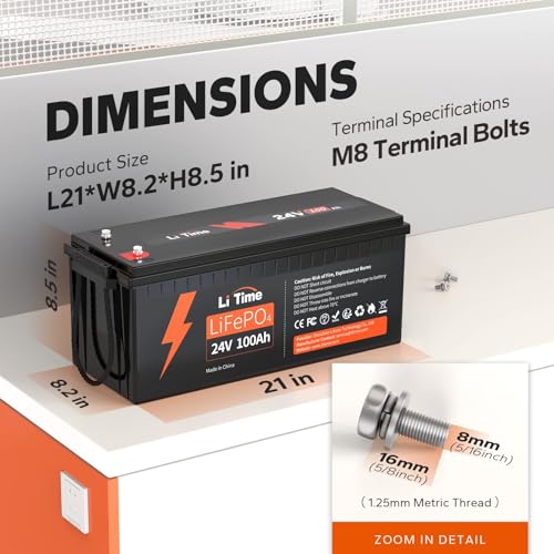 Image of LiTime 2 Pack 24V 100Ah LiFePO4 Lithium Battery, Built-in 100A BMS, 4000+ Deep Cycles for Marine Trolling Motors, Off-Grid RVs, Home Energy Storage