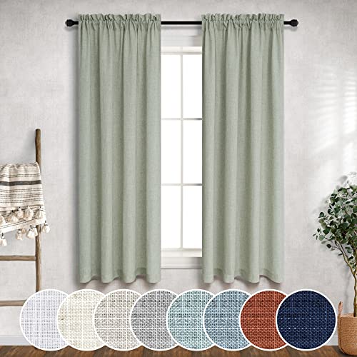 Sage Green Curtains for Small Windows 38 Inch Wide 2 Panels Rod Pocket Short Skinny Narrow Mini Light Green Curtain for Kitchen Bathroom Basement Entry Door Doorway Farmhouse Boho Decor 38x45 Length
