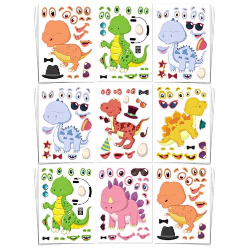Aowplc 30 Sheets Make A Dinosaur Stickers for Kids Fun Mix n Match Craft for Party Favors & Activities